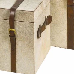 Deux Malles De Design En Poil De Vachette Gris Ritini, Gran Et Petit -Décoration D'intérieur 2 bauli di design in cavallino grigio ritini grande e piccolo 2