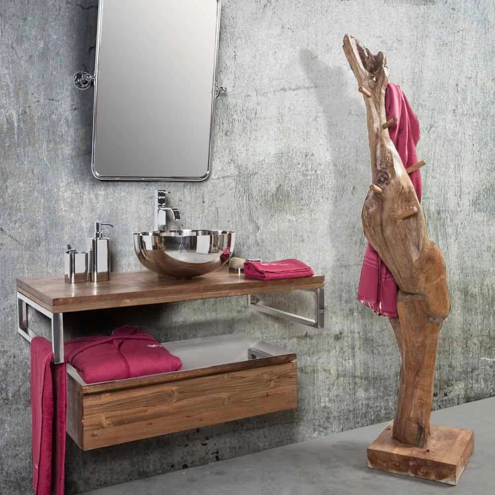 Portemanteau Avec Structure Et Patères En Teck Massif - Sapin 4 Portemanteau Avec Structure Et Patères En Teck Massif - Sapin – Image 2