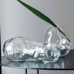 Paire De Vases Décoratifs En Verre Soufflé Transparent, Fabriqués En Italie - Pedro