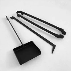 Ensemble D'outils Pour La Cheminée En Acier Noir Fabriqué En Italie - Ostro -Décoration D'intérieur insieme di strumenti di design per camino in acciaio nero made in italy ostro 11