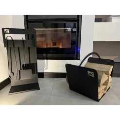 Ensemble D'outils Pour La Cheminée En Acier Noir Fabriqué En Italie - Ostro -Décoration D'intérieur insieme di strumenti di design per camino in acciaio nero made in italy ostro 2