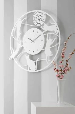 Grande Horloge Murale Décorée De Couleur Ronde Moderne - Chat -Décoration D'intérieur orologio a muro dal design grande moderno rotondo colorato decorato gatto 4