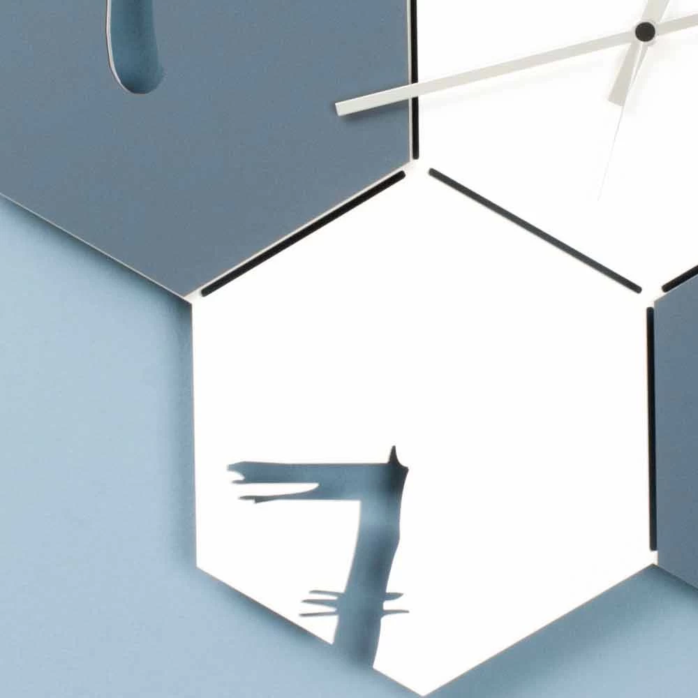 Grande Horloge Murale En Bois Coloré Design Moderne Hexagonal - Nidodape 6 Grande Horloge Murale En Bois Coloré Design Moderne Hexagonal - Nidodape – Image 4