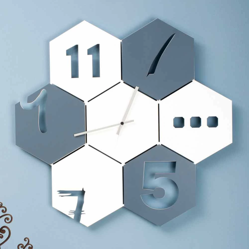 Grande Horloge Murale En Bois Coloré Design Moderne Hexagonal - Nidodape 3 Grande Horloge Murale En Bois Coloré Design Moderne Hexagonal - Nidodape