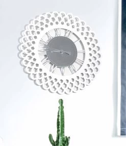 Horloge Murale En Bois Blanc Grand Et Design Floral Moderne - Gerbera -Décoration D'intérieur orologio a muro in legno bianco design floreale grande e moderno gerbera 2