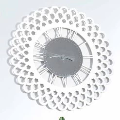 Horloge Murale En Bois Blanc Grand Et Design Floral Moderne - Gerbera