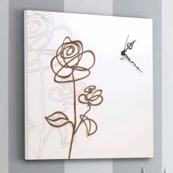 Horloge Murale Carrée Blanche En Bois Avec Décoration Rose Moderne - Perce-neige