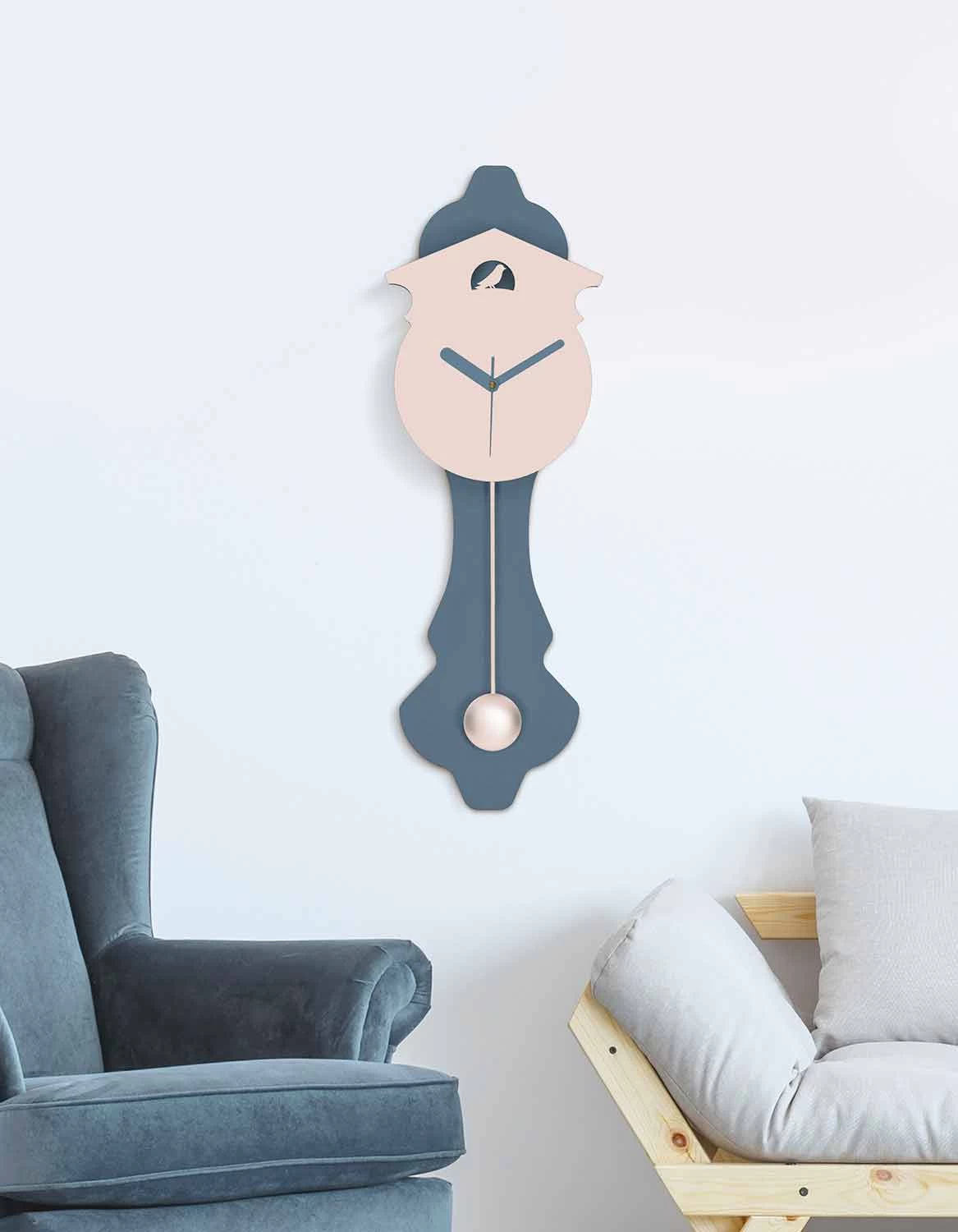 Horloge Pendule Moderne En Bois Design Gris Et Rose - Coucou 5 Horloge Pendule Moderne En Bois Design Gris Et Rose - Coucou – Image 3