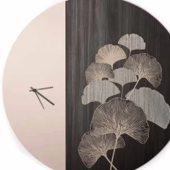 Horloge Murale Design Ronde En Bois Avec Décorations, 2 Finitions, Fabriquée En Italie - Ginkgo -Décoration D'intérieur orologio da parete in legno design tondo con decori 2 finiture ginkgo 1