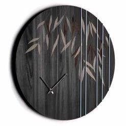 Horloge Murale En Bois De Chêne Ou Tableau Noir Rond Design Gravé Au Laser - Kanno