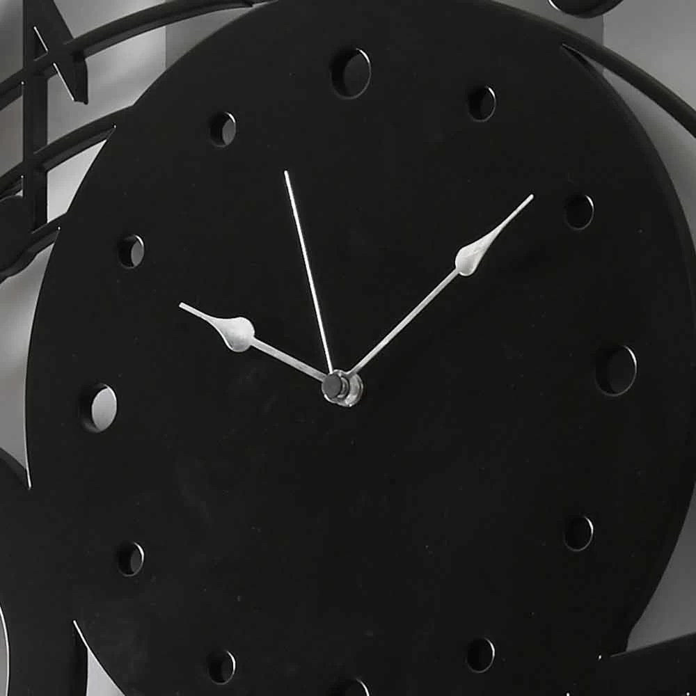Horloge Murale Noire Ronde De Design Moderne En Bois Décoré - Musique 4 Horloge Murale Noire Ronde De Design Moderne En Bois Décoré - Musique – Image 2