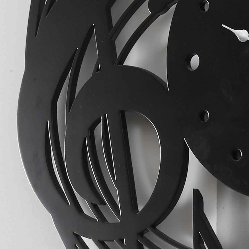 Horloge Murale Noire Ronde De Design Moderne En Bois Décoré - Musique 5 Horloge Murale Noire Ronde De Design Moderne En Bois Décoré - Musique – Image 3
