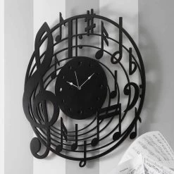 Horloge Murale Noire Ronde De Design Moderne En Bois Décoré - Musique