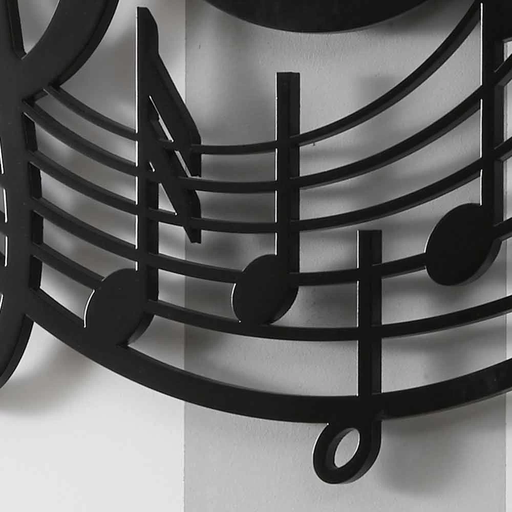 Horloge Murale Noire Ronde De Design Moderne En Bois Décoré - Musique 6 Horloge Murale Noire Ronde De Design Moderne En Bois Décoré - Musique – Image 4