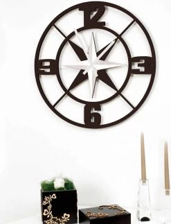 Grande Horloge Murale Design En Bois Shabby Blanc Et Marron - Charnière -Décoration D'intérieur orologio grande a parete design in legno bianco e marrone shabby cardine 6