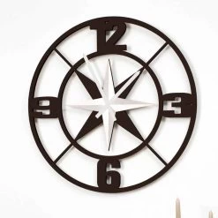 Grande Horloge Murale Design En Bois Shabby Blanc Et Marron - Charnière -Décoration D'intérieur orologio grande a parete design in legno bianco e marrone shabby cardine 7