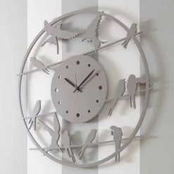 Grande Horloge Murale Design Moderne En Bois Rond Coloré - Oiseaux