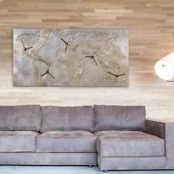 Horloge Murale Moderne Avec Cinq Cadrans Miles, Faite En Italie -Décoration D'intérieur orologio moderno con cinque quadranti raffigurante il mondo miles 2