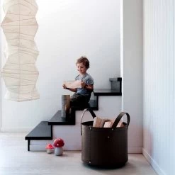 Porte-bûches Cylindrique En Cuir Régénéré Avec Roues Tonda Firestyle -Décoration D'intérieur portalegna cilindrico in cuoio rigenerato con ruote tonda firestyle 30