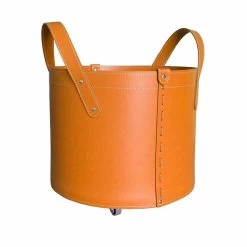 Porte-bûches Cylindrique En Cuir Régénéré Avec Roues Tonda Firestyle -Décoration D'intérieur portalegna cilindrico in cuoio rigenerato con ruote tonda firestyle 8