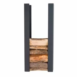 Support Bois De Chauffage Pour Le Sol / Mur En Acier Noir Avec Colonne - Grecale -Décoration D'intérieur portalegna da muro da terra in acciaio di design pldu caf design 2