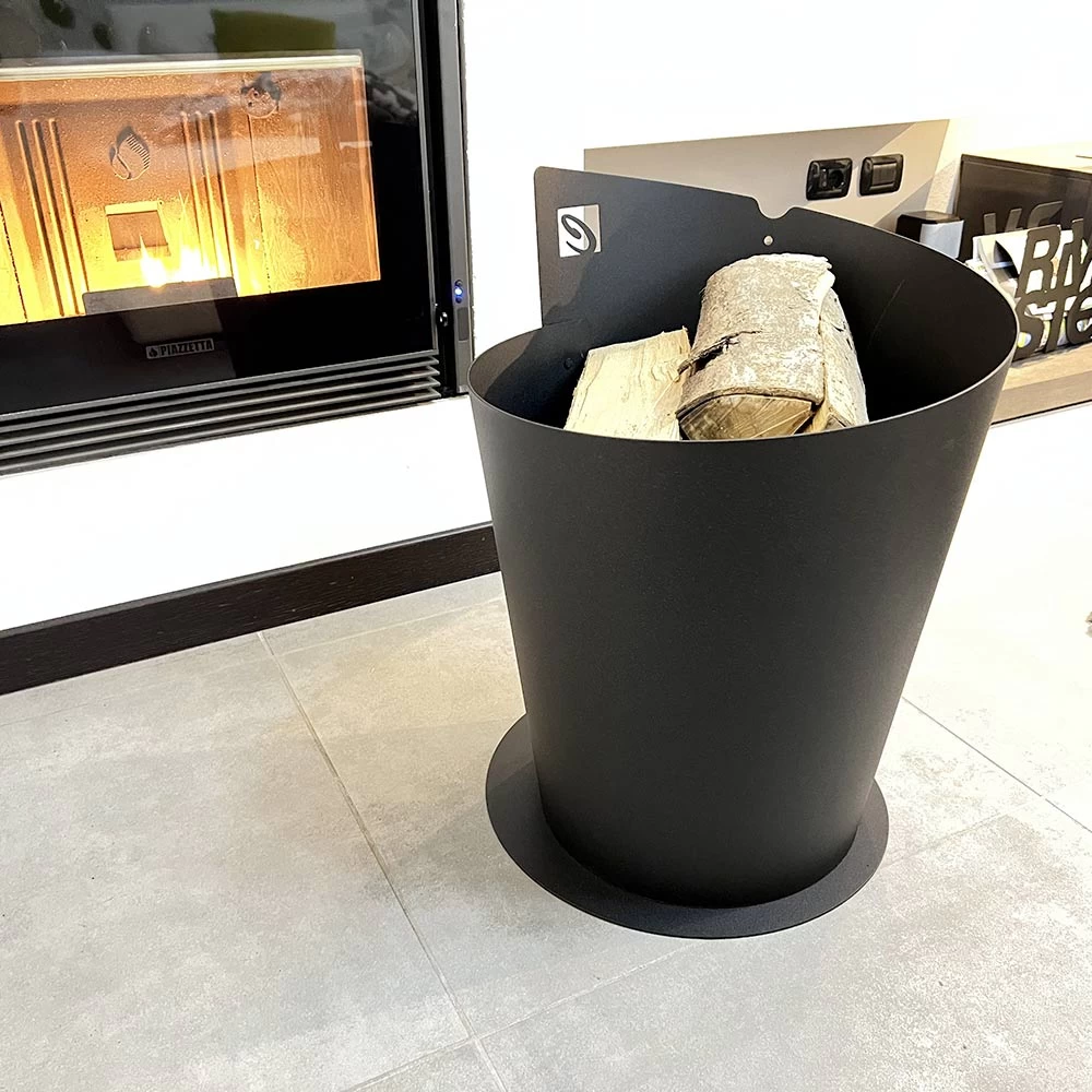 Porte-bûches Rond En Bois Pour Intérieur En Acier Noir Moderne Italien - Favonio 4 Porte-bûches Rond En Bois Pour Intérieur En Acier Noir Moderne Italien - Favonio – Image 2