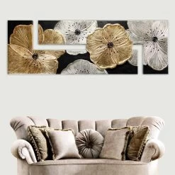 Tableau Moderne Pour Maison Fleurs Petunia Oro, Décoré à La Main