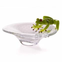 Petit Plateau Avec Ornement Grenouille En Verre Fabriqué En Italie - Sossio -Décoration D'intérieur soprammobile a forma di piccolo vassoio con rana in vetro made in italy sossio 2