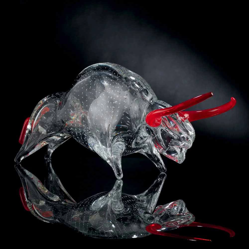 Ornement En Forme De Taureau En Verre Rouge Et Transparent Made In Italy - Torero 3 Ornement En Forme De Taureau En Verre Rouge Et Transparent Made In Italy - Torero