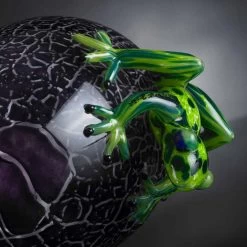 Ornement En Forme D'Oeuf Avec Grenouilles En Verre Coloré Fabriqué En Italie - Huevo -Décoration D'intérieur soprammobile a forma di uovo con rane in vetro colorato made in italy huevo 2