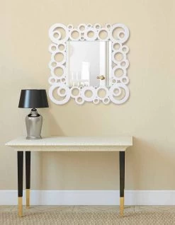 Miroir Mural Carré Blanc De Design Moderne Avec Décorations En Bois - Bulle -Décoration D'intérieur specchiera a muro quadrata bianca design moderno con decori in legno bubble 3