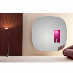 Miroir Mural Avec Lumière LED Et Compartiment Rose Design De Luxe Made In Italy - Matrix -Décoration D'intérieur specchiera a parete con luce led e vano rosa design minimale soggiorno matrix 2