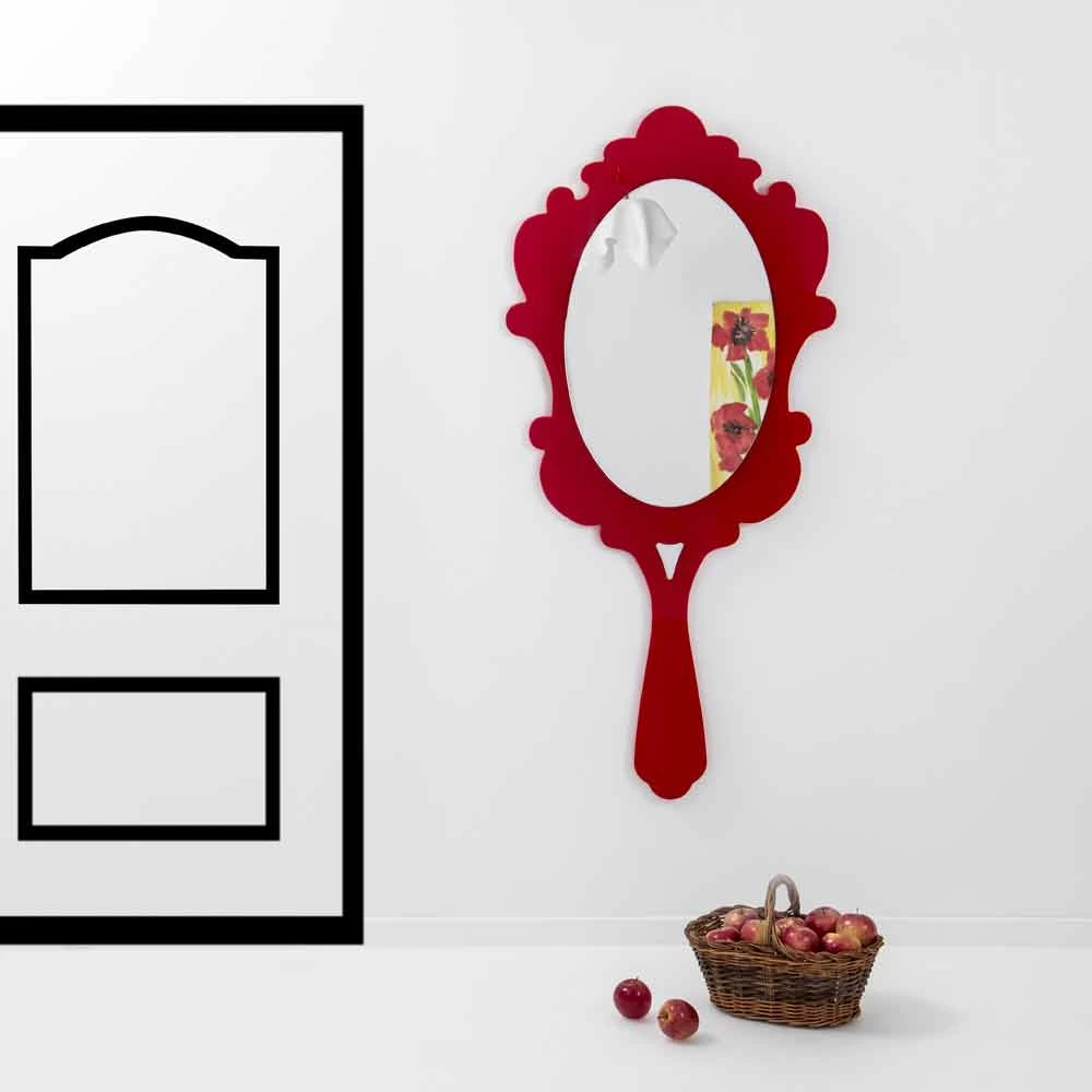 Miroir Rouge Avec Cadre Décoré Neve, Fait En Italie 3 Miroir Rouge Avec Cadre Décoré Neve, Fait En Italie