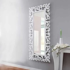 Grand Miroir Mural Design Rectangulaire En Bois Blanc Moderne - Cortese