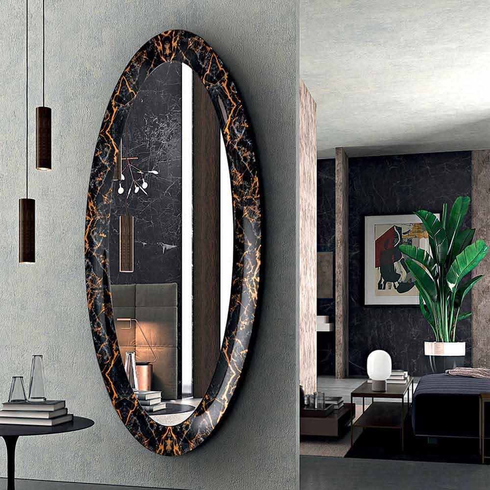 Miroir Mural Long Ovale Avec Cadre Effet Marbre Fabriqué En Italie - Denisse 4 Miroir Mural Long Ovale Avec Cadre Effet Marbre Fabriqué En Italie - Denisse – Image 2