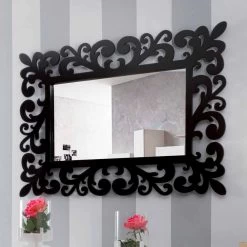 Grand Miroir Mural Rectangulaire Design Moderne En Bois Noir - Manola