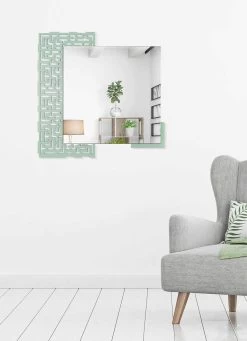 Miroir Mural Carré De Design Moderne En Bois Vert Décoré - Labyrinthe -Décoration D'intérieur specchio a muro design quadrato moderno in legno verde decorato labirinto 3