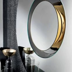 Miroir Mural Design Rond En Métal Doré, Luxe Fabriqué En Italie - Merale -Décoration D'intérieur specchio a parete design tondo con metallo dorato con centrotavola merale 2