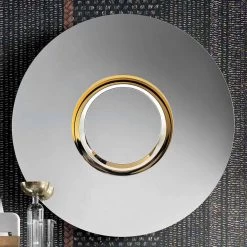 Miroir Mural Design Rond En Métal Doré, Luxe Fabriqué En Italie - Merale