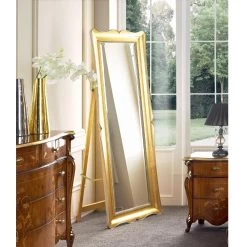 Miroir De Sol Classique En Bois De Feuille D'or Made In Italy - Florence -Décoration D'intérieur specchio classico da terra in legno foglia oro made in italy florence 2