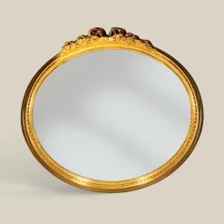Miroir Ovale Classique Avec Cadre En Feuille D'or Fabriqué En Italie - Precious