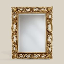 Miroir Rectangulaire Classique Cadre Feuille D'Or Fabriqué En Italie - Précieux