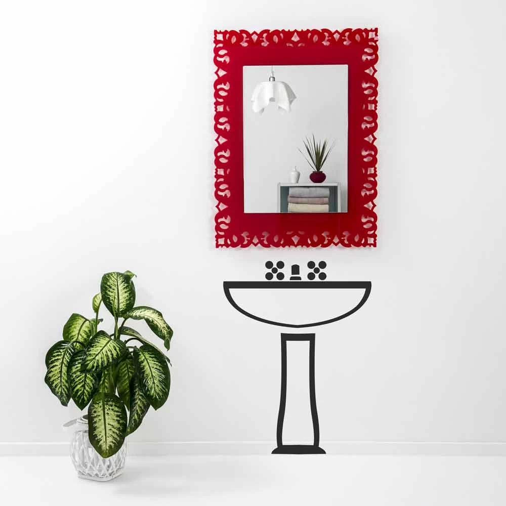 Miroir Rouge Avec Décoration En Macramé Tonya, Fait En Italie 4 Miroir Rouge Avec Décoration En Macramé Tonya, Fait En Italie – Image 2