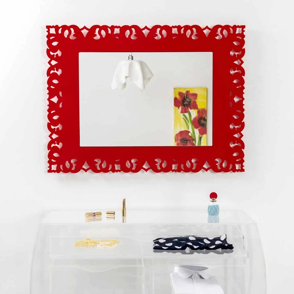 Miroir Rouge Avec Décoration En Macramé Tonya, Fait En Italie 3 Miroir Rouge Avec Décoration En Macramé Tonya, Fait En Italie