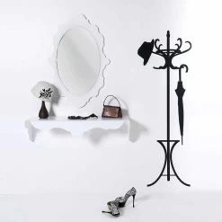 Miroir De Design Blanc Avec Cadre Décoré Joy, Fait En Italie