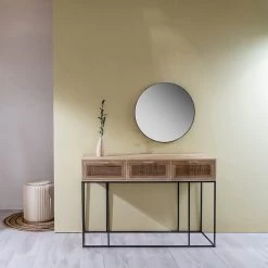 Miroir Mural Rond En Mdf Avec Cadre En Métal Noir - Maori -Décoration D'intérieur specchio da parete rotondo in mdf con cornice in metallo nero maori 3