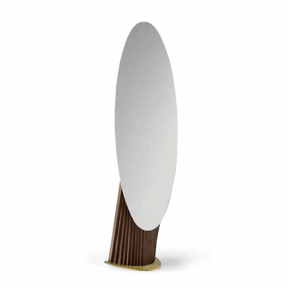 Miroir De Sol De Luxe En Bois De Frêne Et Métal Fabriqué En Italie - Cuspide 3 Miroir De Sol De Luxe En Bois De Frêne Et Métal Fabriqué En Italie - Cuspide