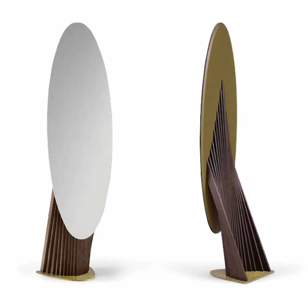 Miroir De Sol De Luxe En Bois De Frêne Et Métal Fabriqué En Italie - Cuspide 4 Miroir De Sol De Luxe En Bois De Frêne Et Métal Fabriqué En Italie - Cuspide – Image 2