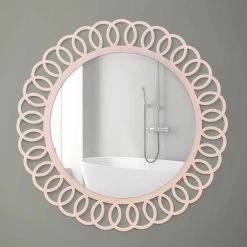 Grand Miroir Mural De Design Décoratif Et Moderne En Bois Rose - Couronne