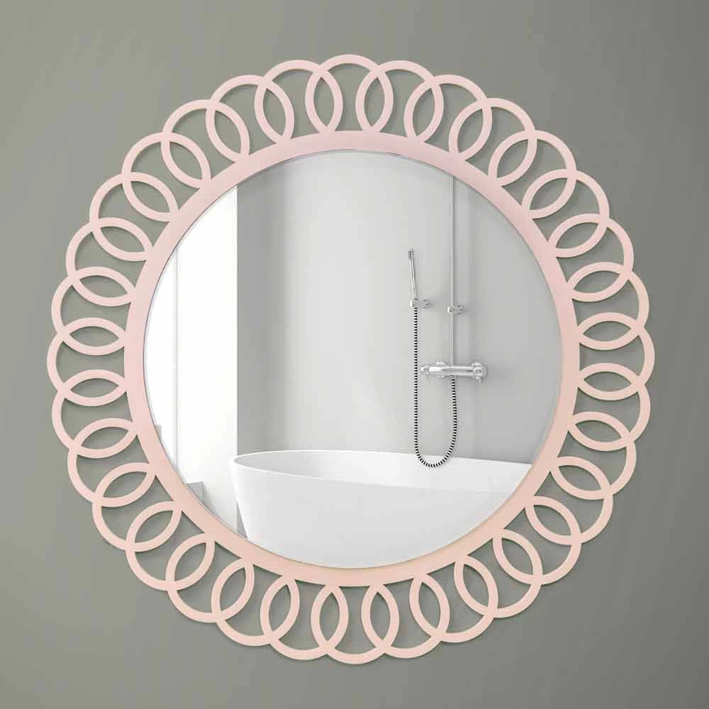 Grand Miroir Mural De Design Décoratif Et Moderne En Bois Rose - Couronne 3 Grand Miroir Mural De Design Décoratif Et Moderne En Bois Rose - Couronne